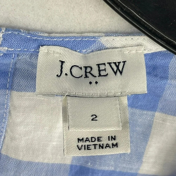 J.Crew Blouse Women's Sz 2 Blue Gingham Round Neck Side-Tie Back Keyhole - Picture 10 of 11